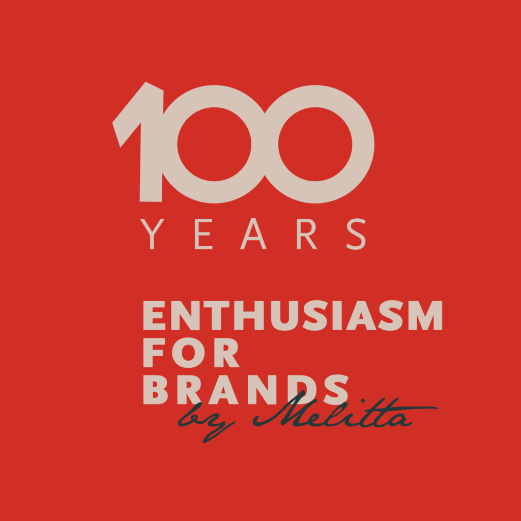100 Years Love for Brands Jubiläumssignet in rot und creme