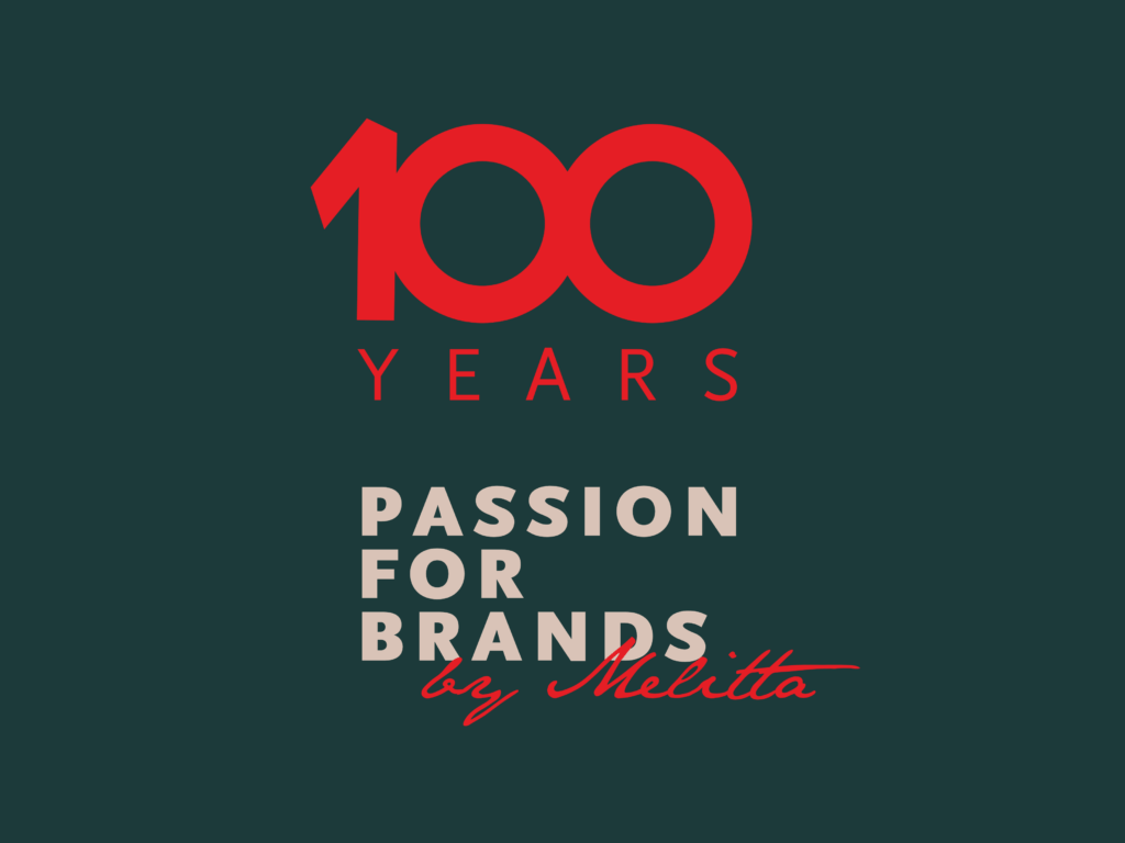 100 Years Love for Brands Jubiläumssignet in petrol und rot